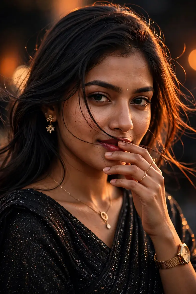 Black Glitter Saree Portrait