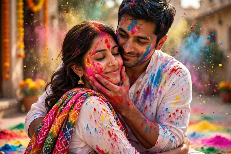 Holi Couple Embrace