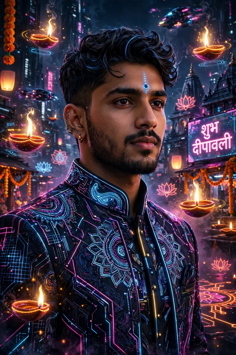 Cyberpunk Diwali Fusion AI Prompt