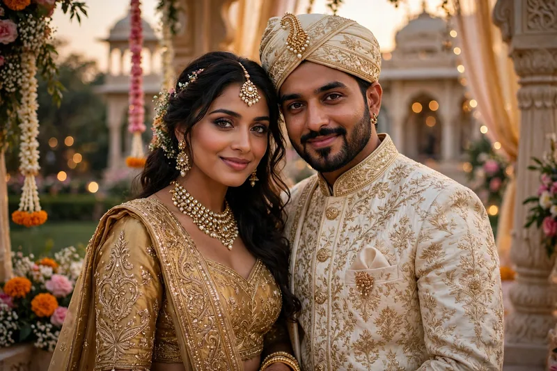 Golden Lehenga Couple Portrait