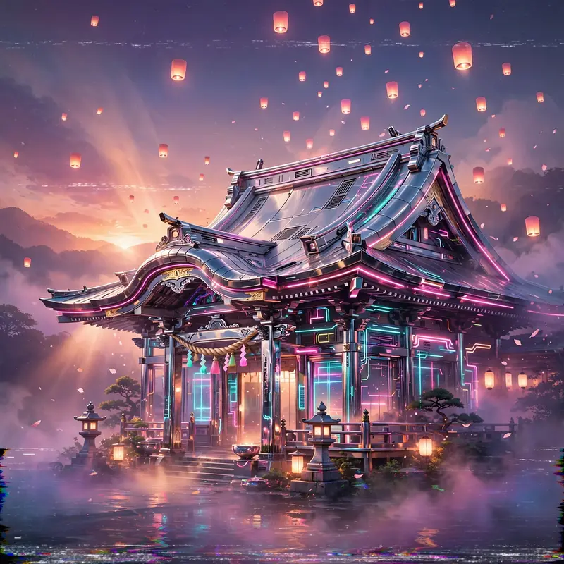 Neon Temple Dusk
