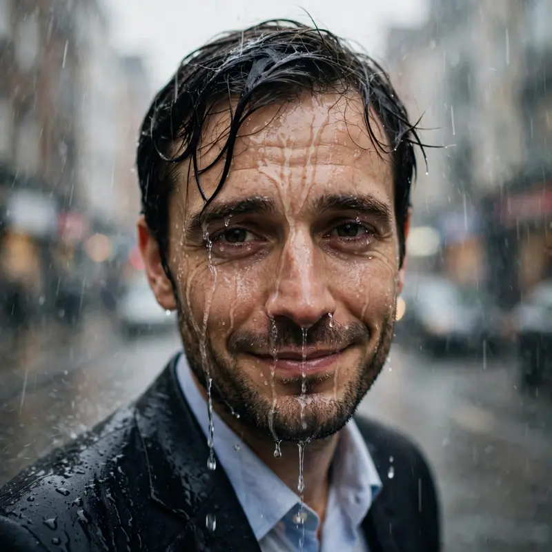 Rain-Soaked Commuter