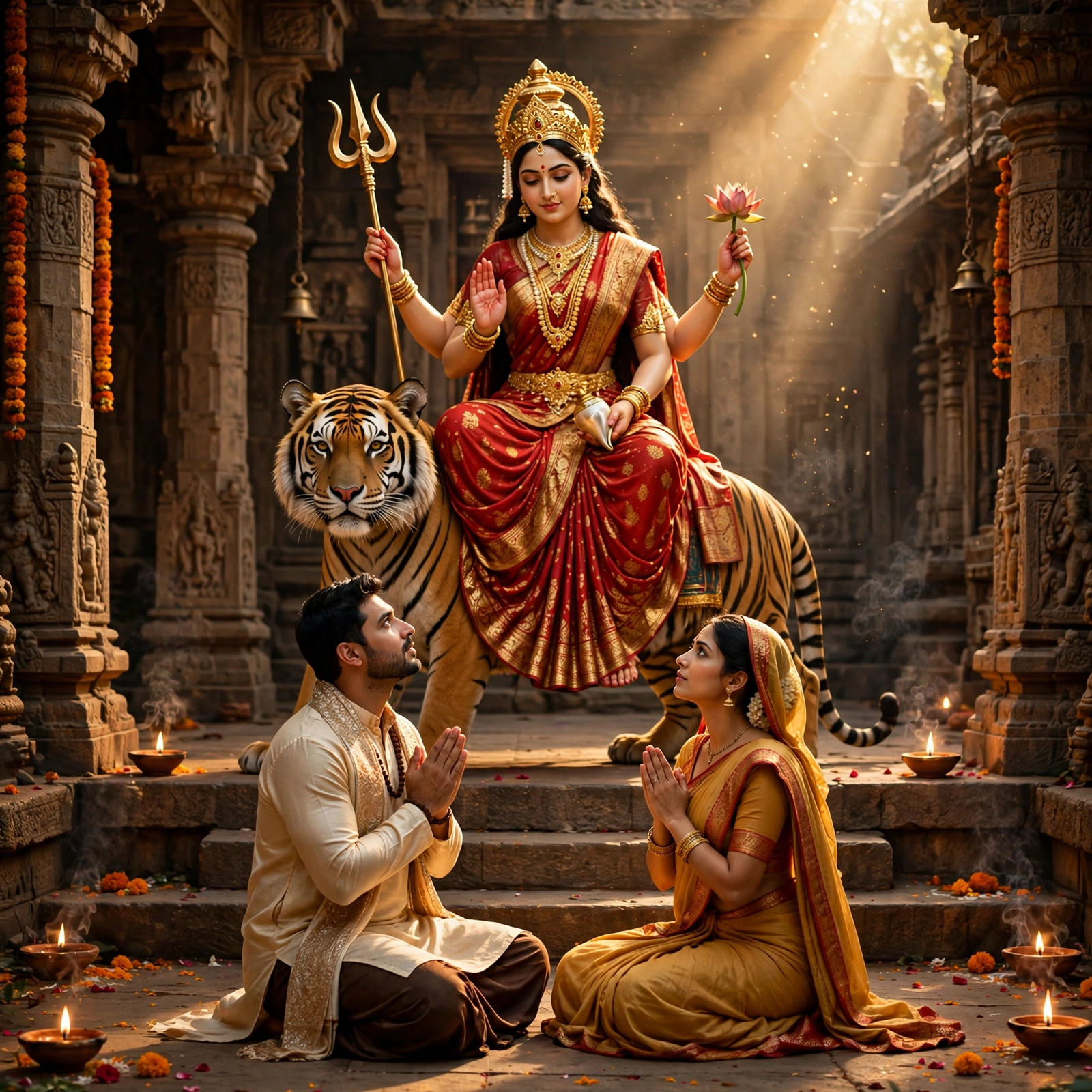 3D Durga Couple Prayer Scene