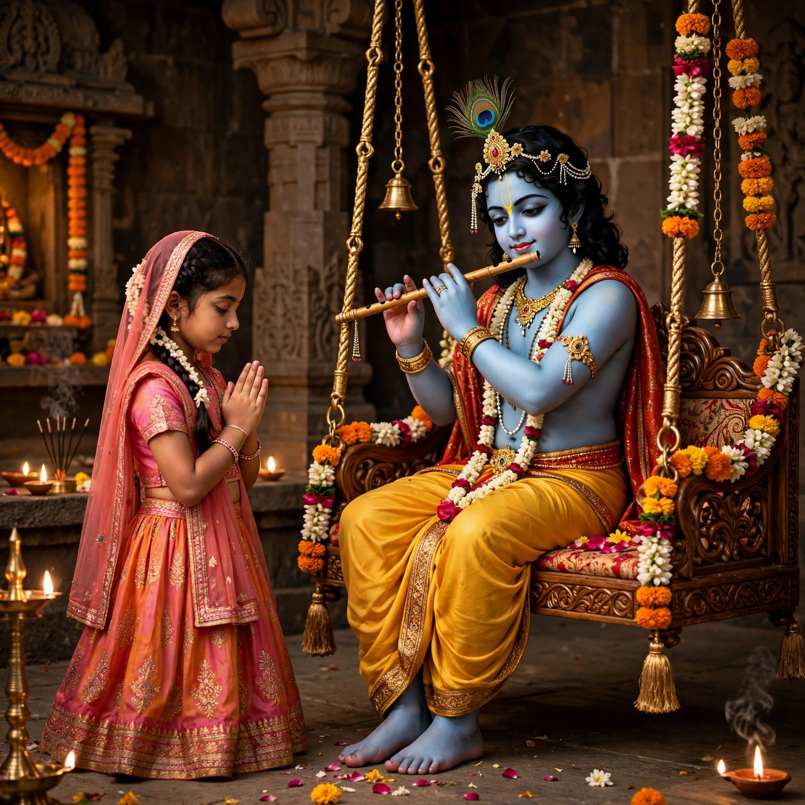 3D Girl Worshiping Shree Krishna