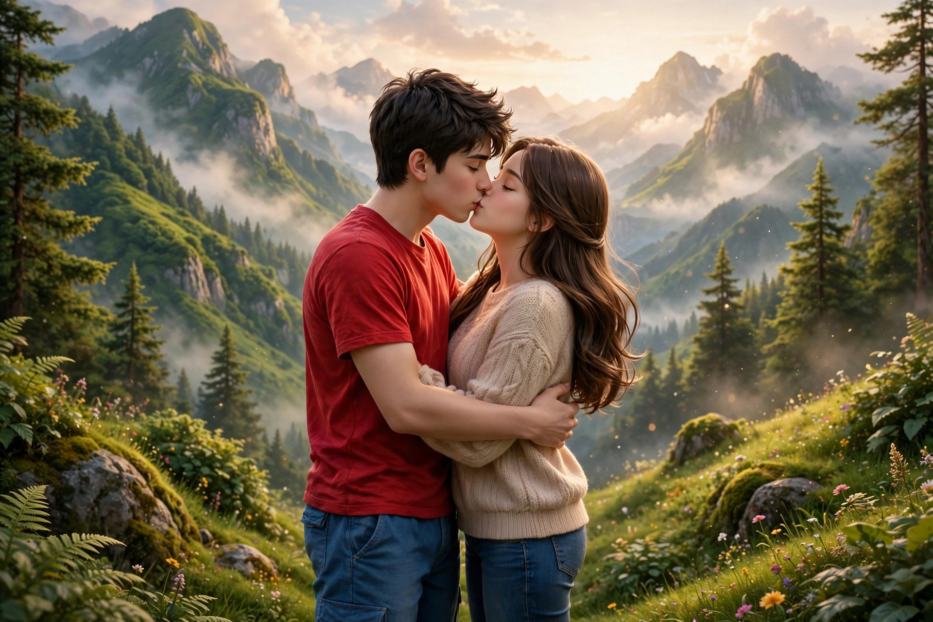 3D Romantic Couple Kiss Scene