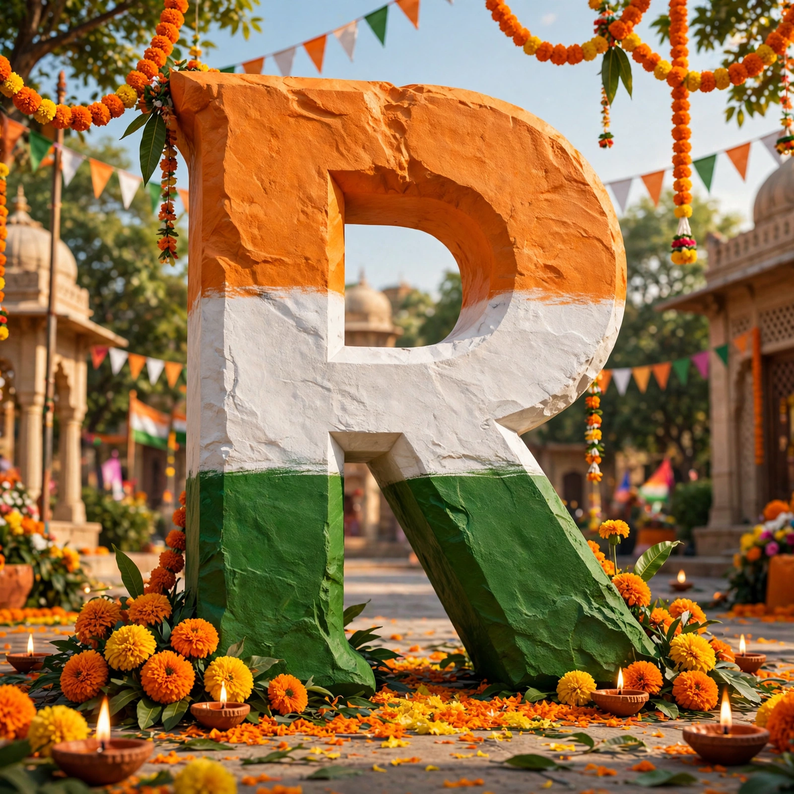 3D Tricolor Letter R Scene