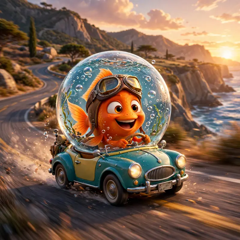 Fish Driving Tiny Car