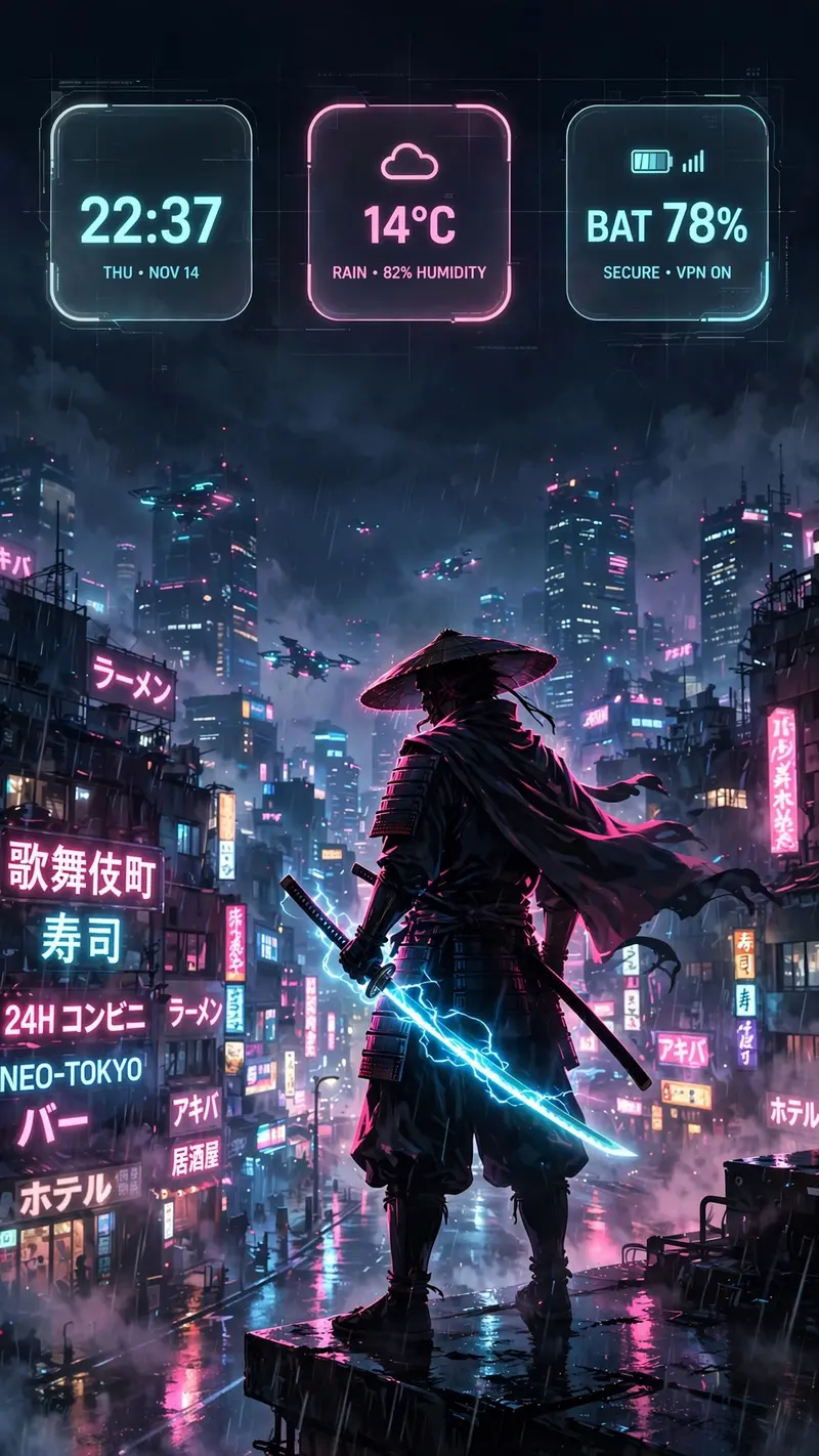 Neon Samurai Silhouette
