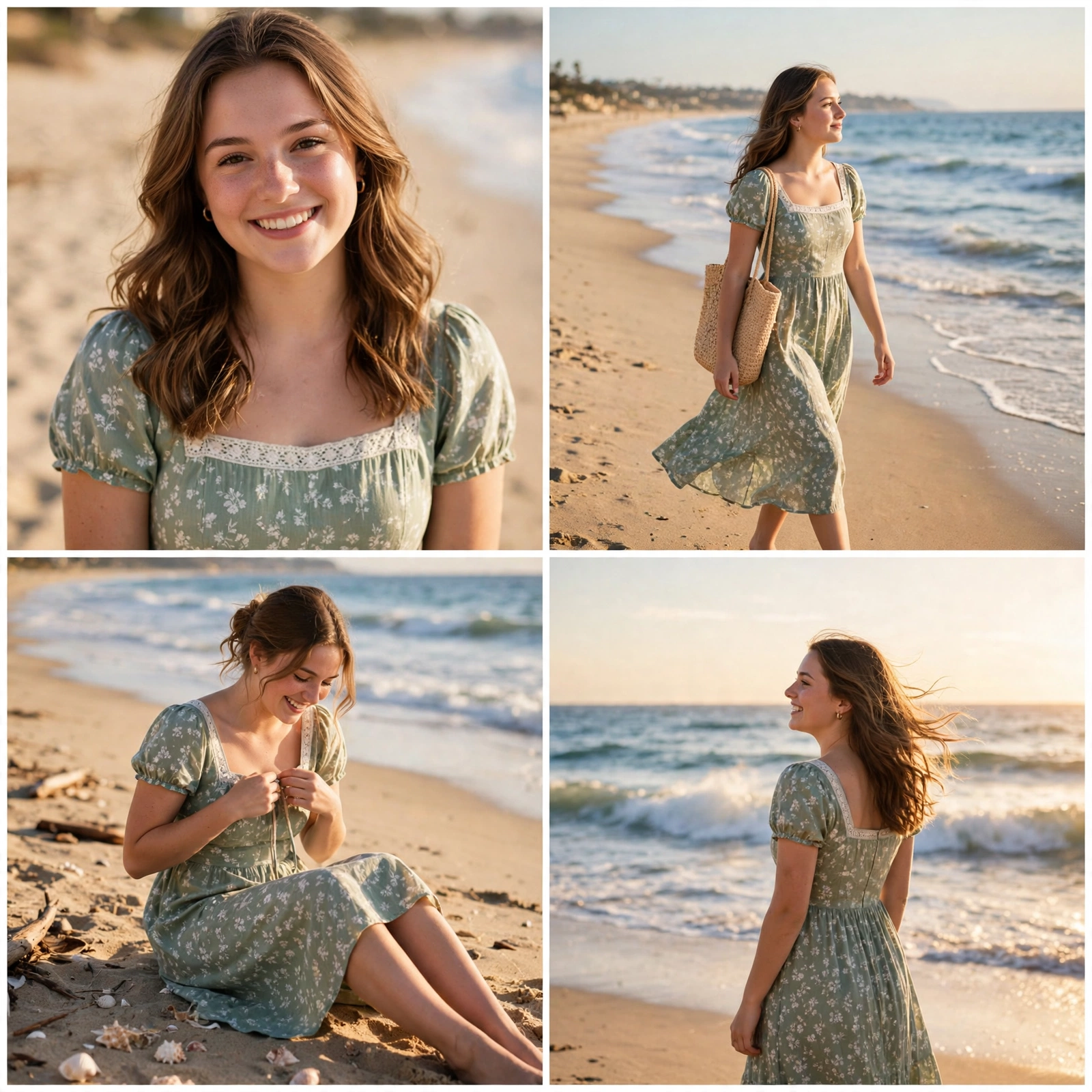 Beach College Girl Photoshoot Collage Prompt