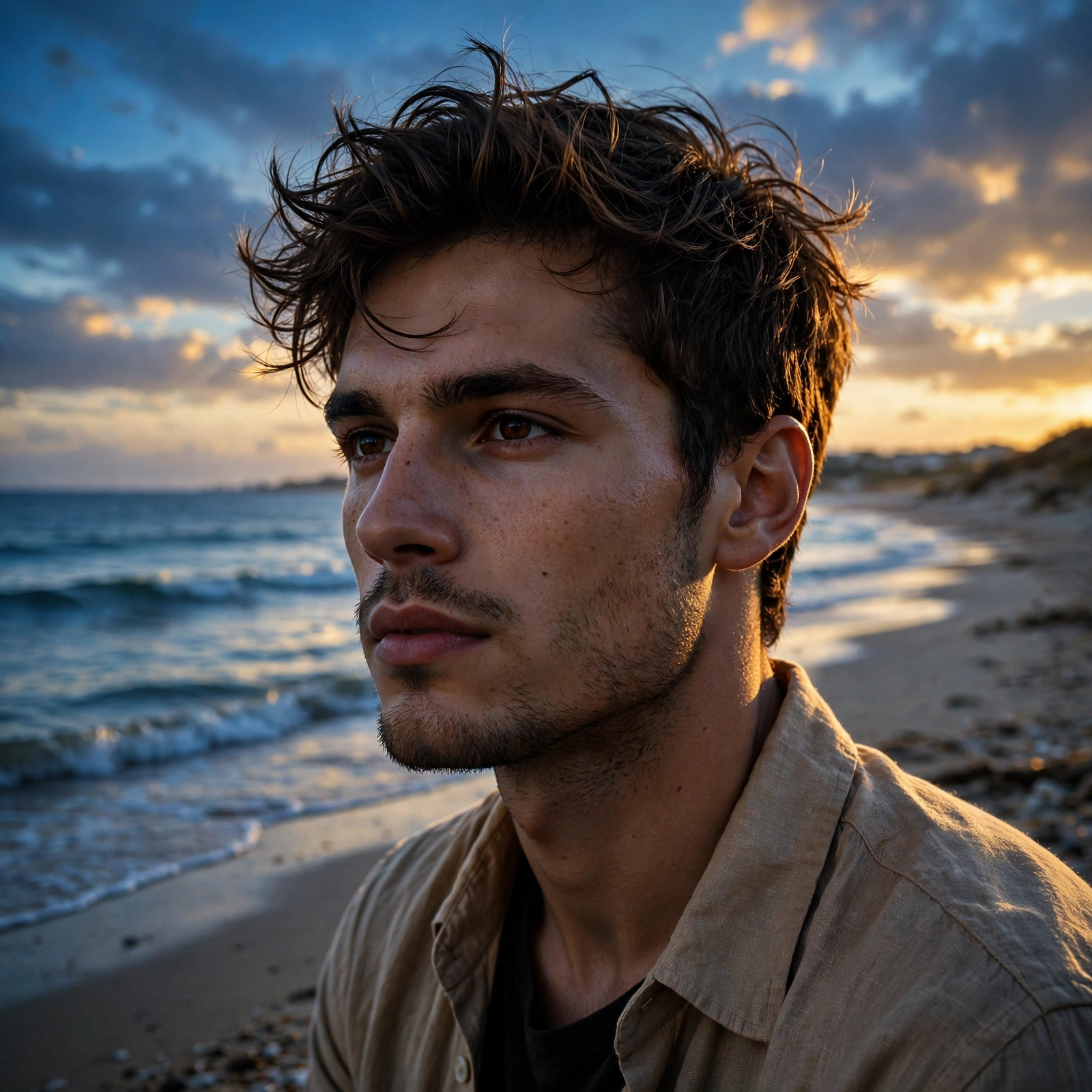 Beach Dusk Three Panel Portrait