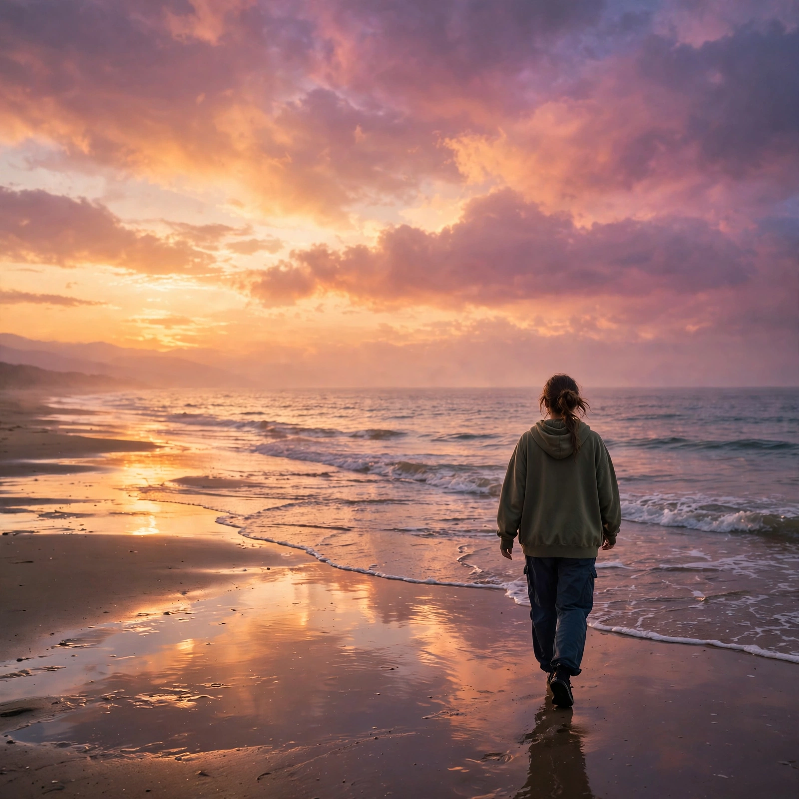 Beach Sunset Back View Portrait