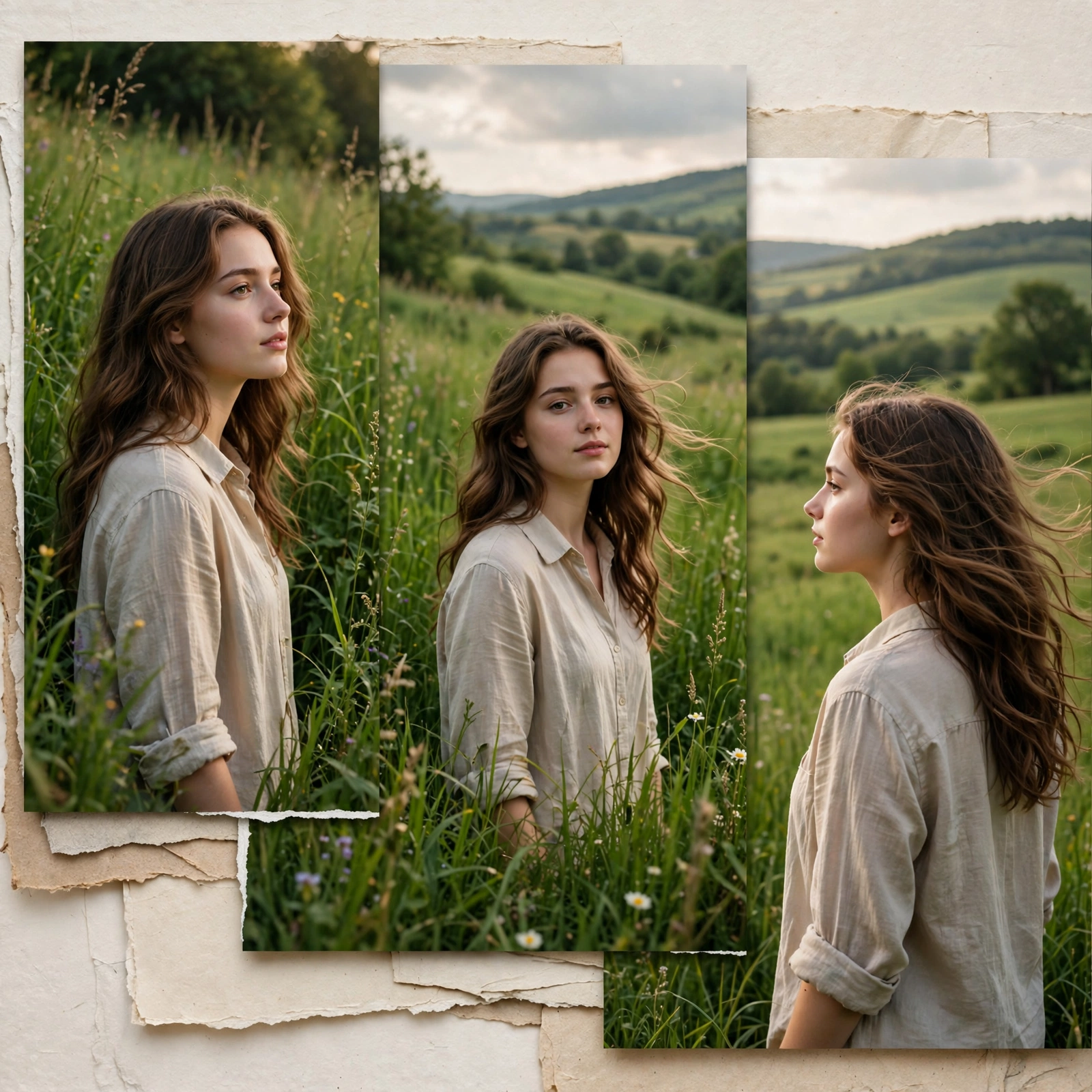 Beautiful Layers Field Triptych Collage Prompt