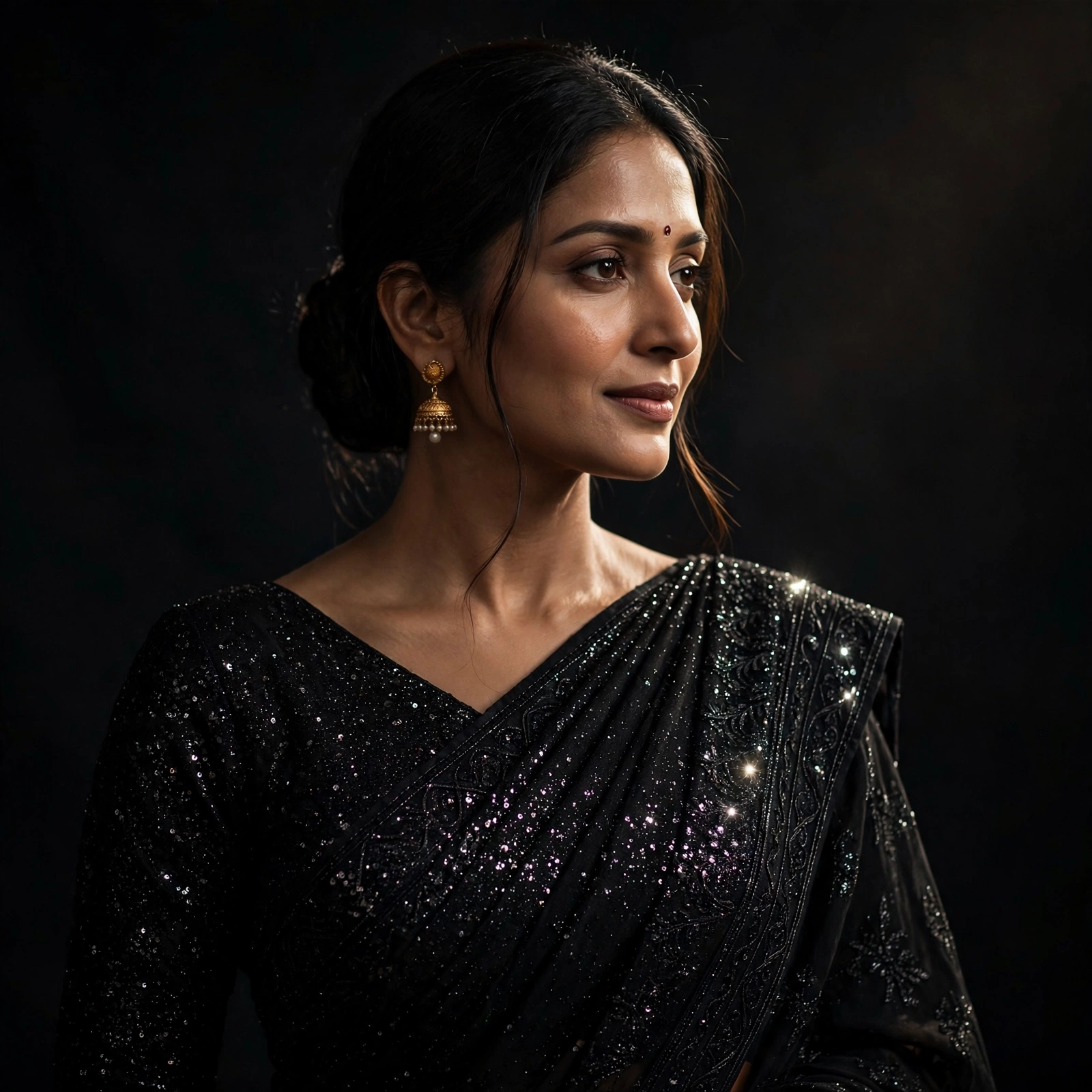 Black Glitter Saree Portrait