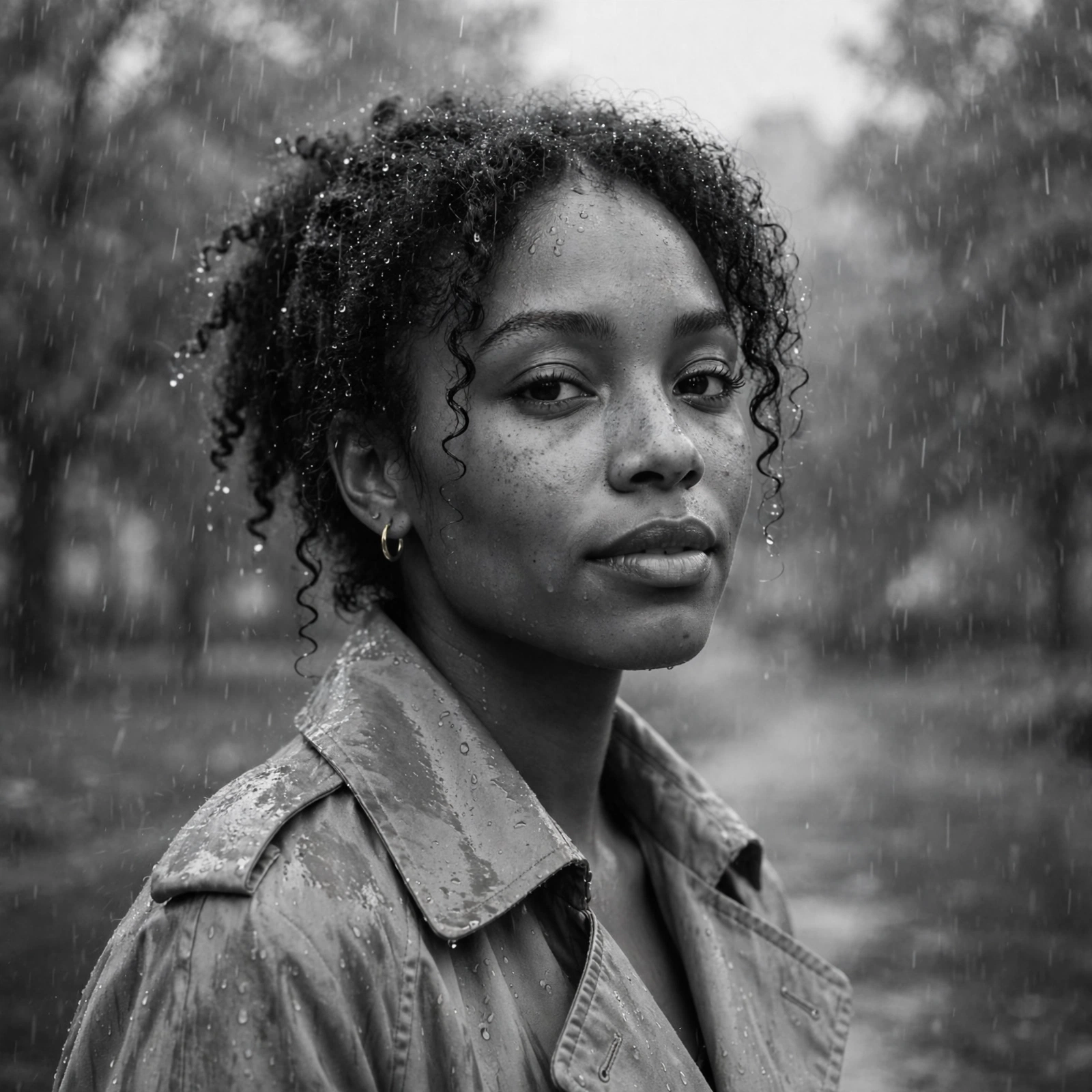 Black White Rain Portrait