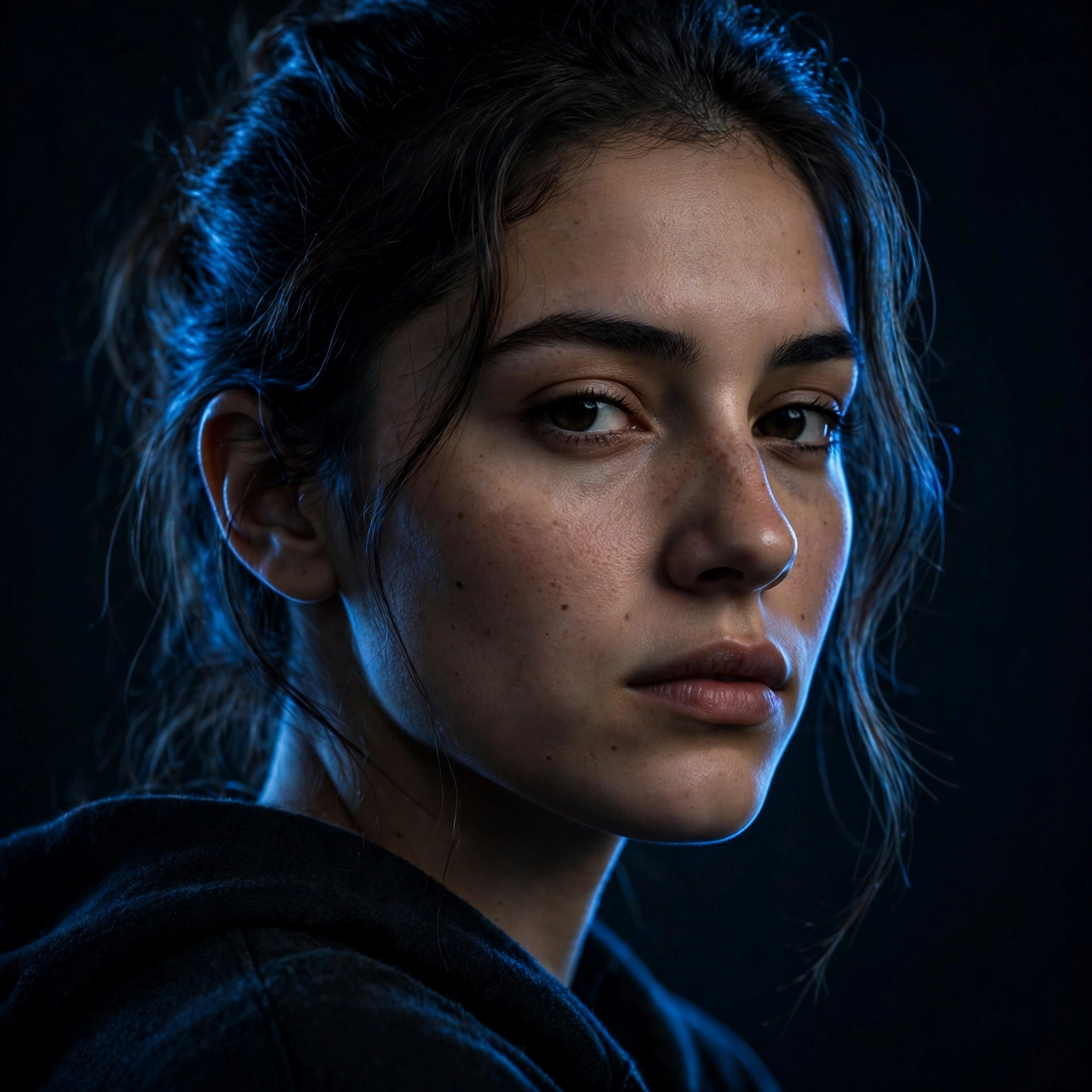 Blue Rim Light Close-Up Portrait