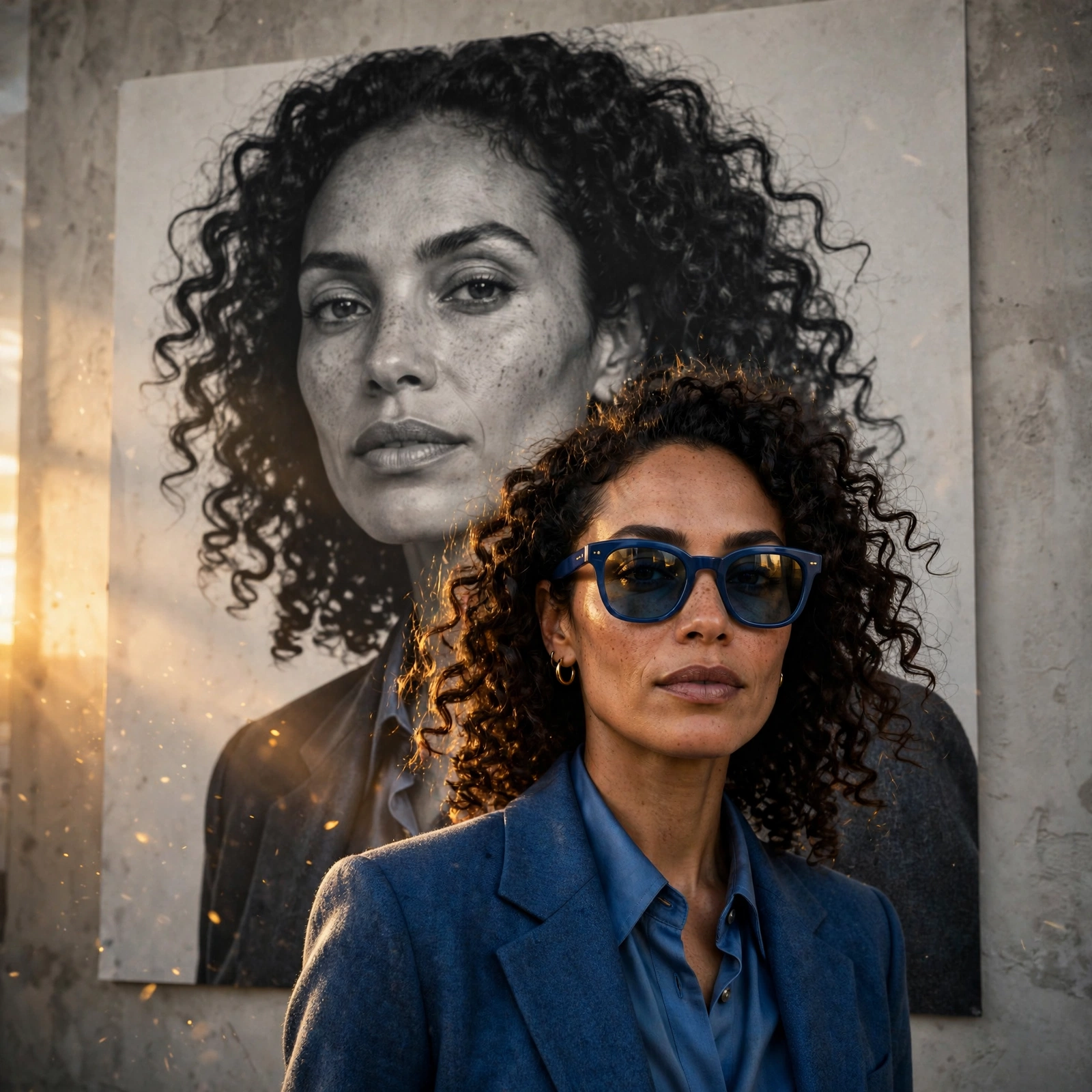 Blue Two-Shades Dual Portrait — Woman