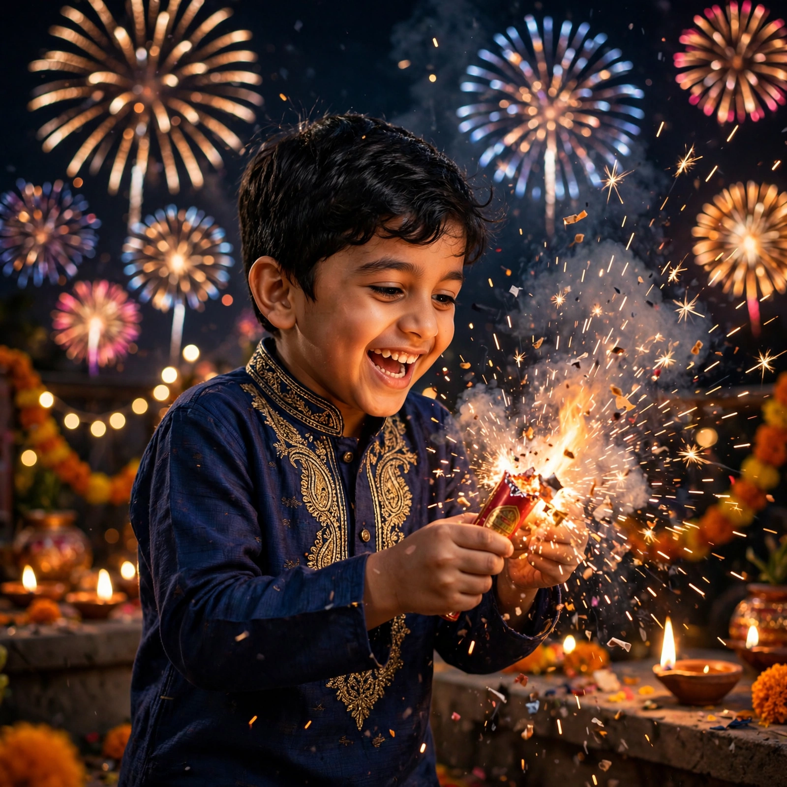 Boy Diwali Celebration