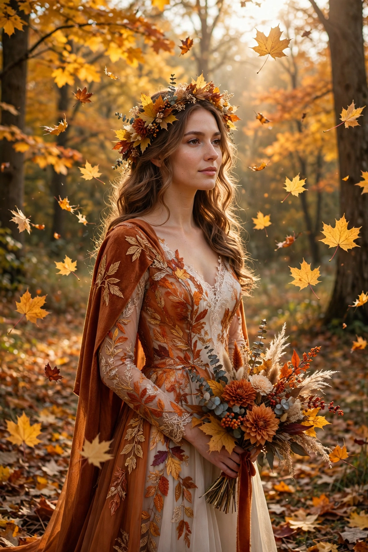 Bride Autumn Leaves