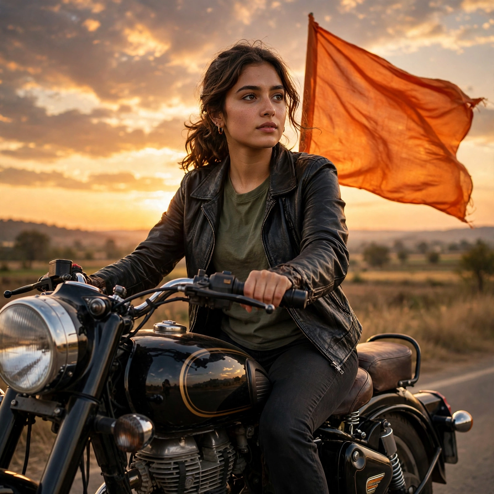 Bullet Bike Saffron Flag Portrait