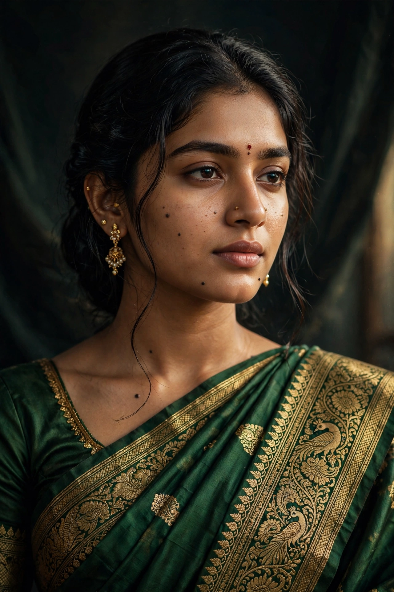 Cinematic Name Poster Green Saree Prompt