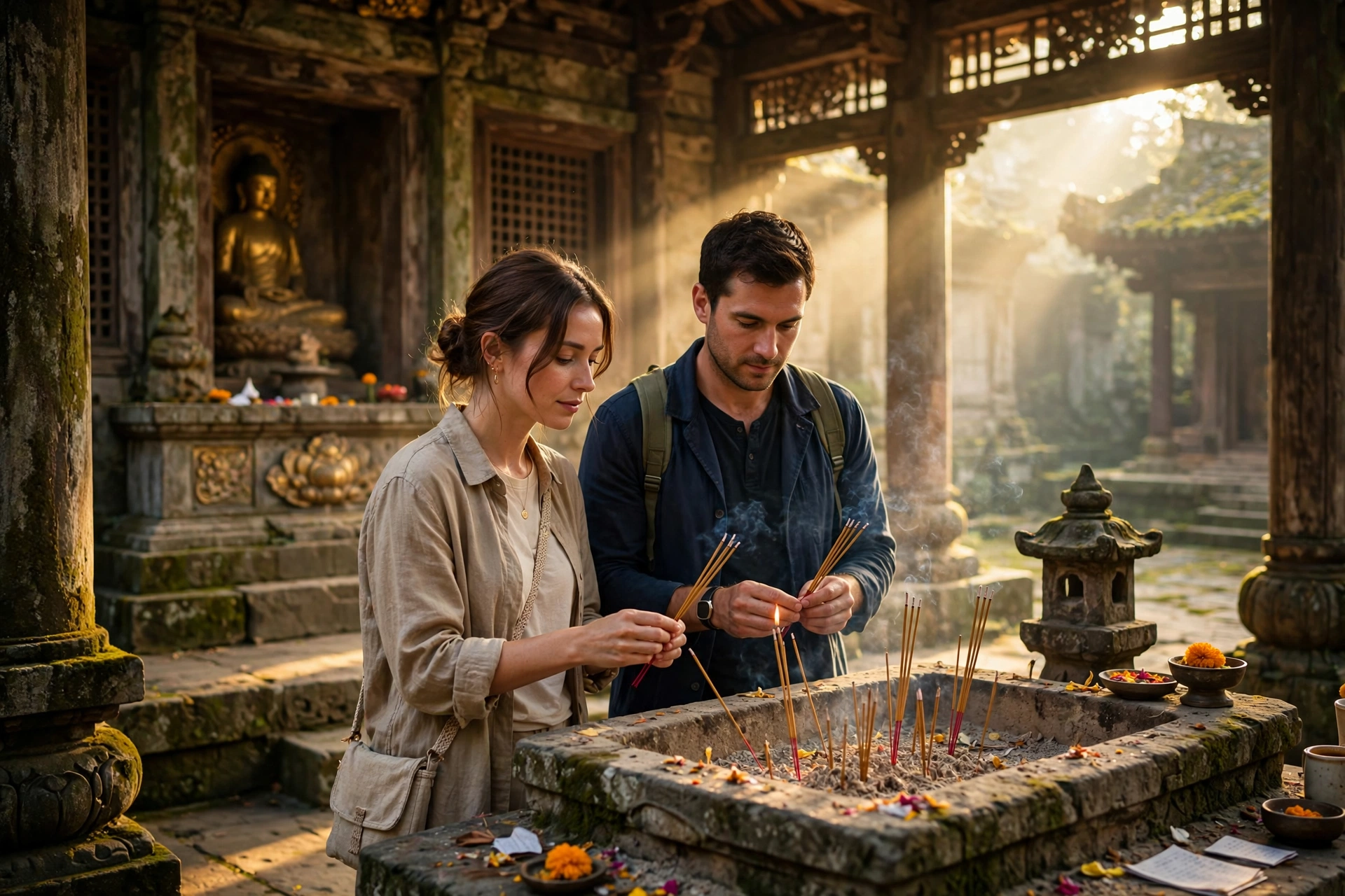 Couple Buddhist Temple Visit