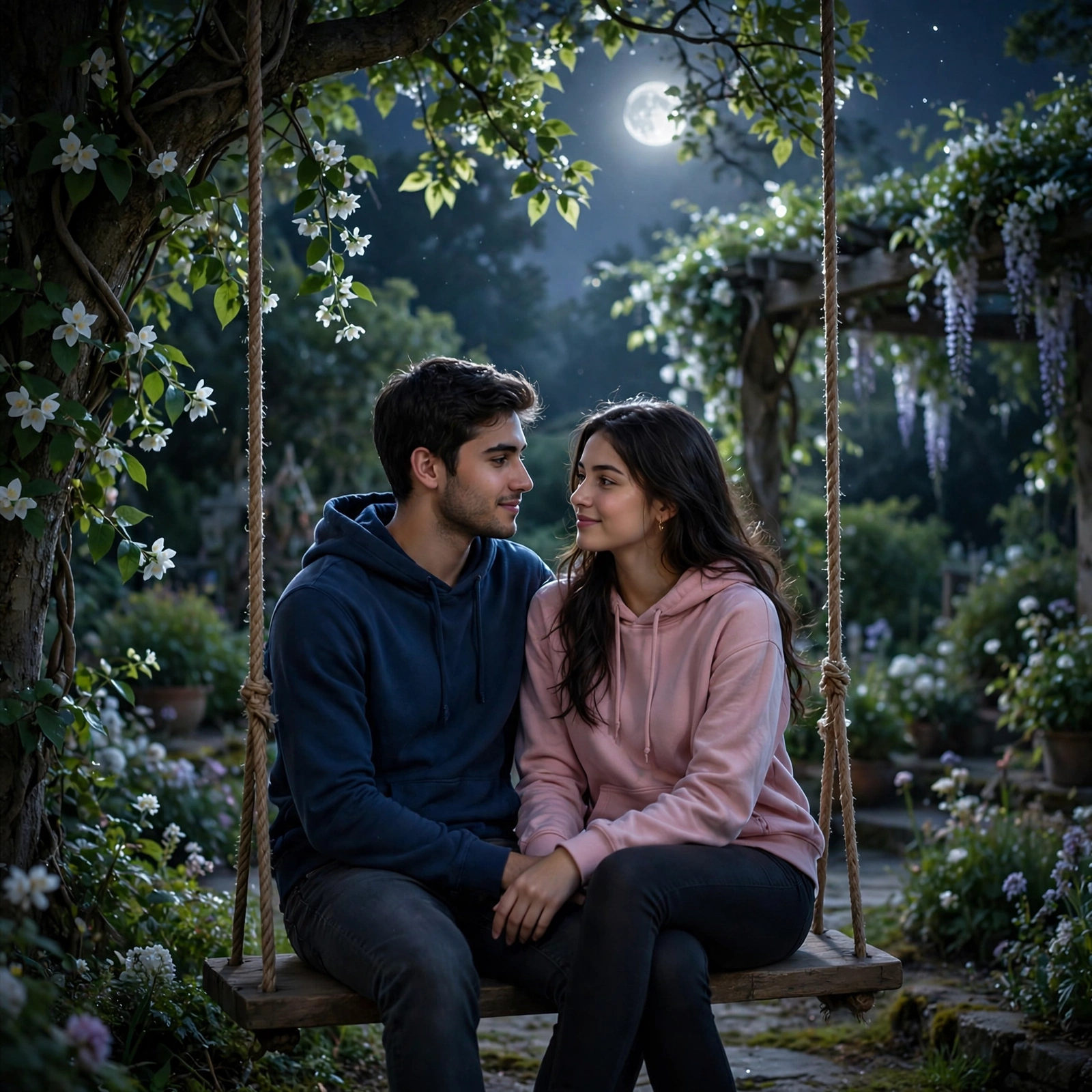 Couple on Moonlit Swing