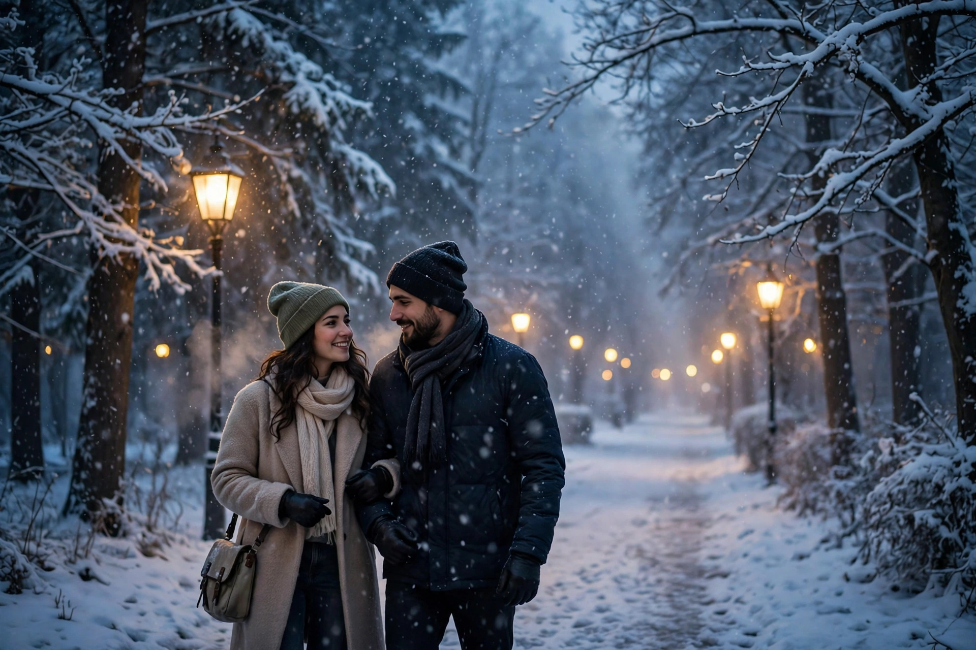 Couple Snowfall Walk