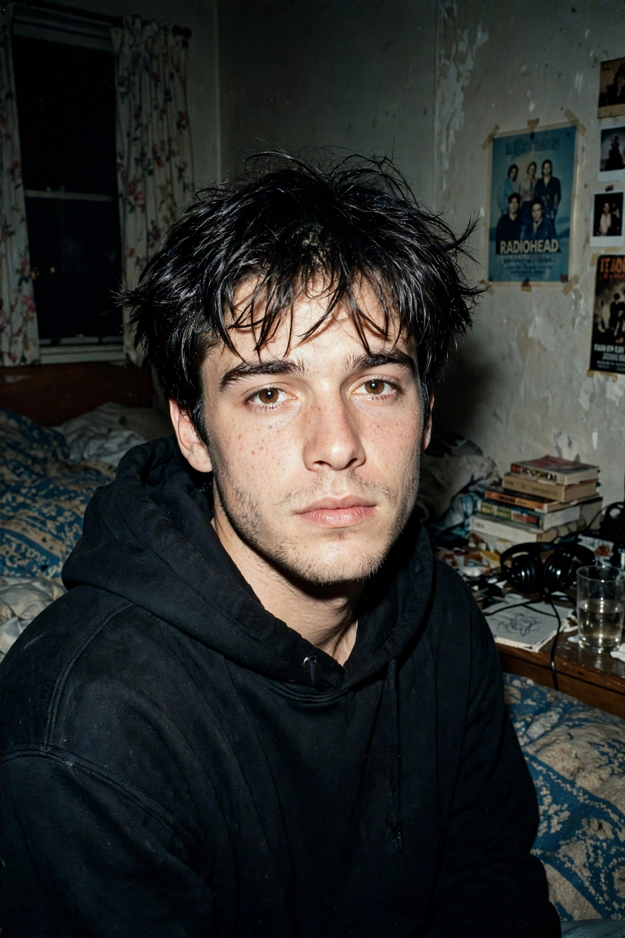 Dark Hoodie Style - Bedroom Flash Portrait