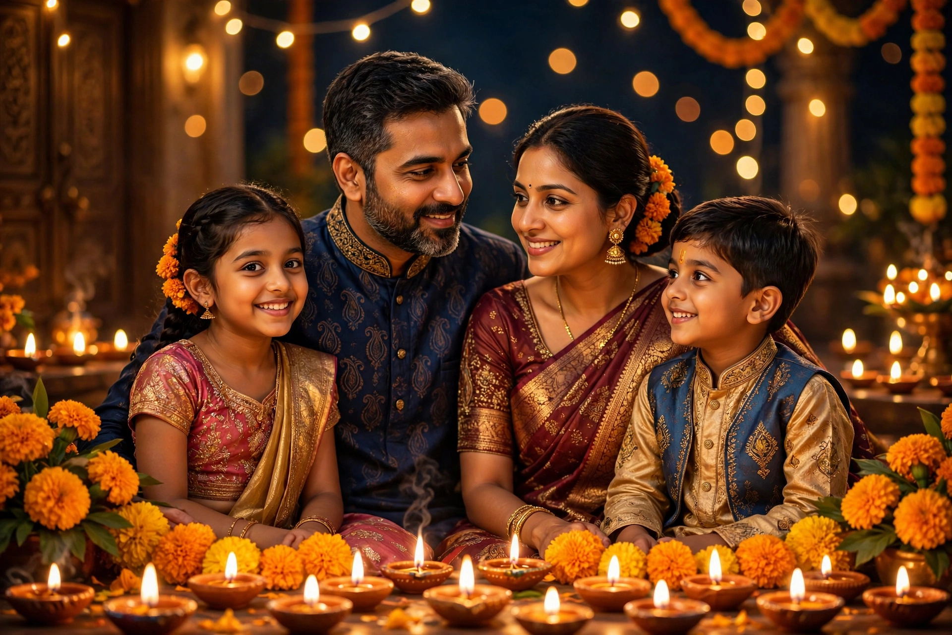 Diwali Diya Family Art