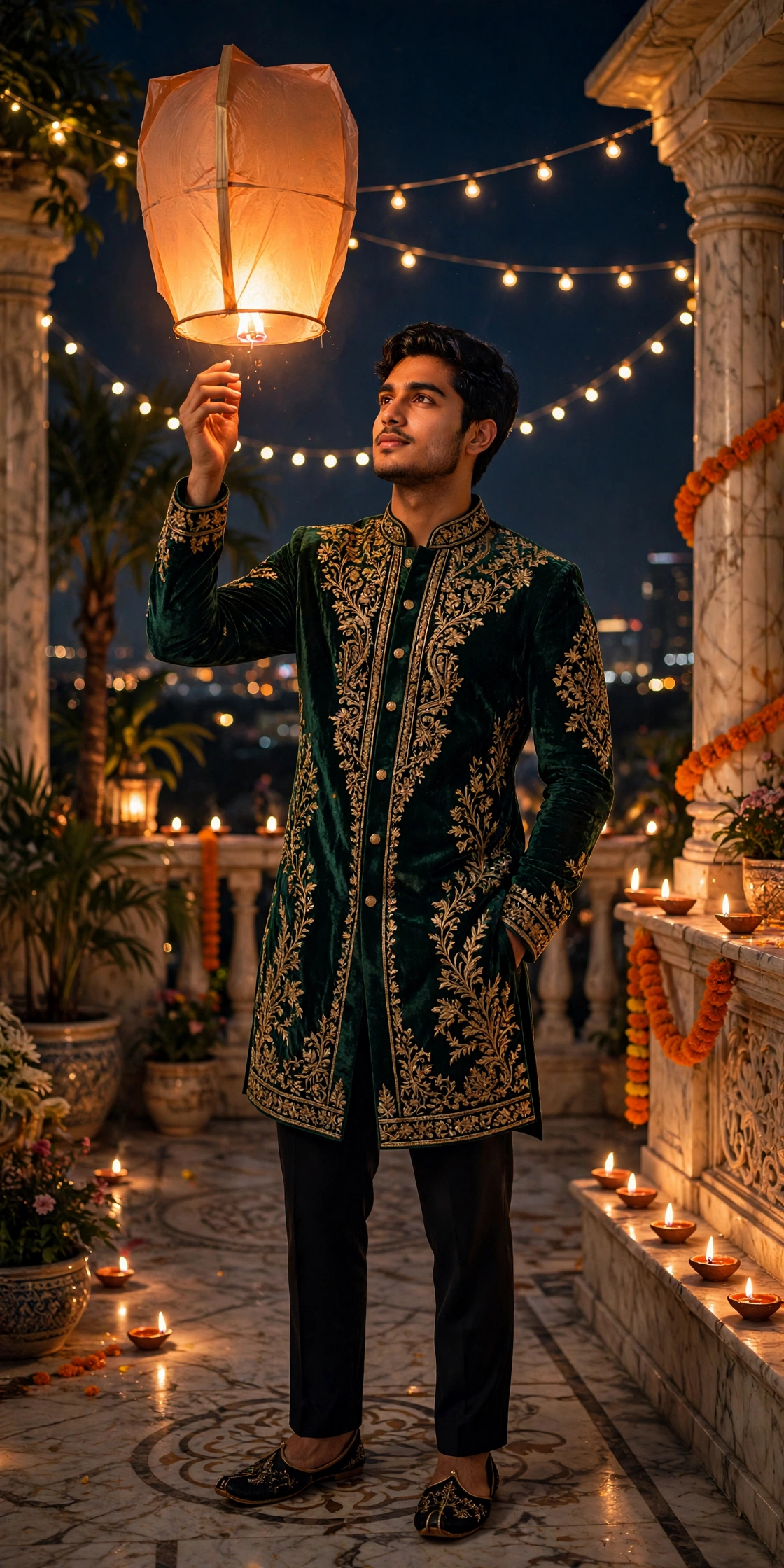 Diwali Lantern Terrace Portrait Prompt