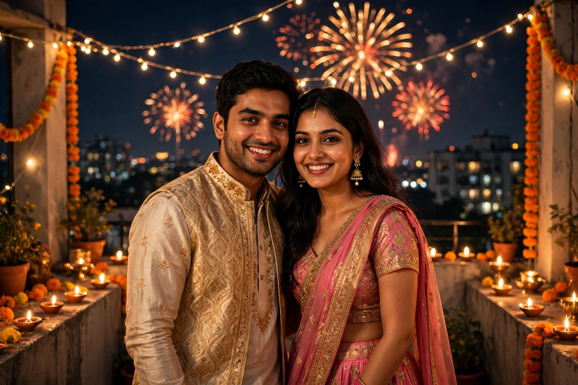 Diwali Rooftop Couple Portrait