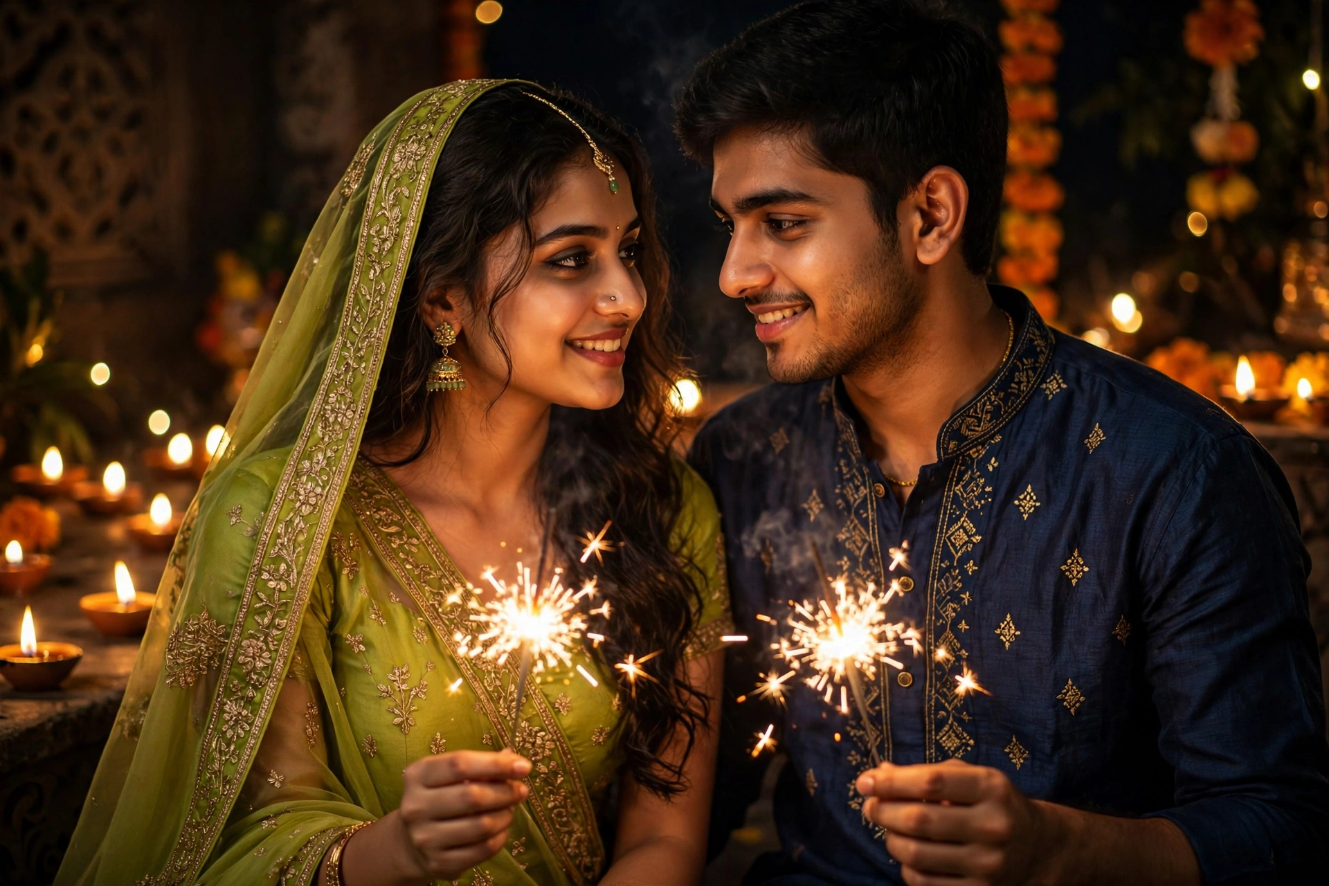 Diwali Sparkler Couple Portrait