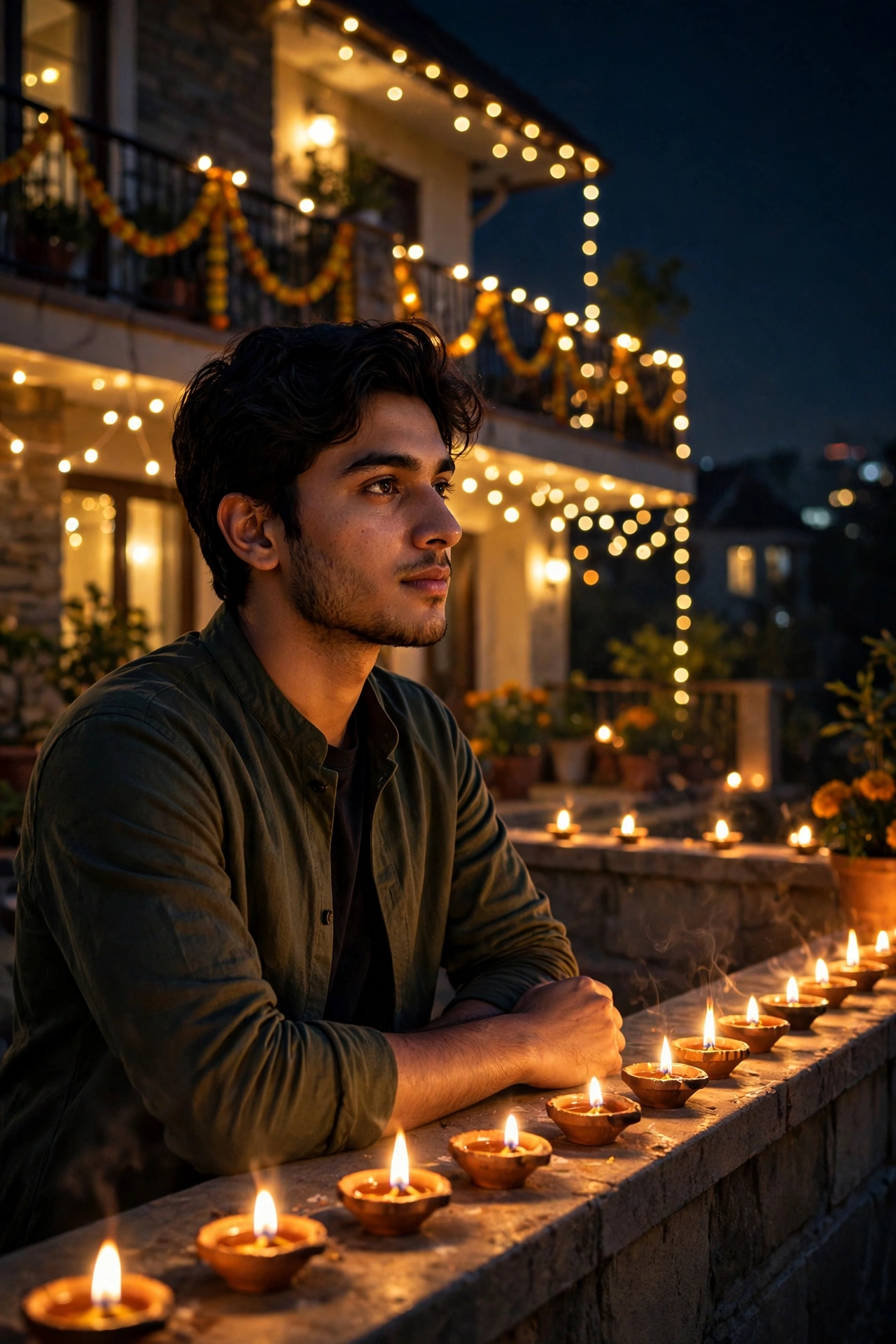 Diwali Terrace with Diyas