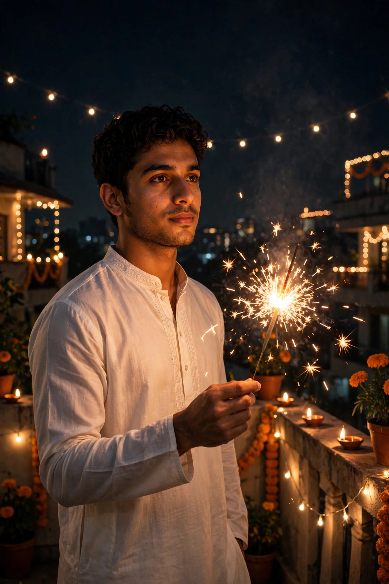 Diwali Terrace Phooljhadi Portrait