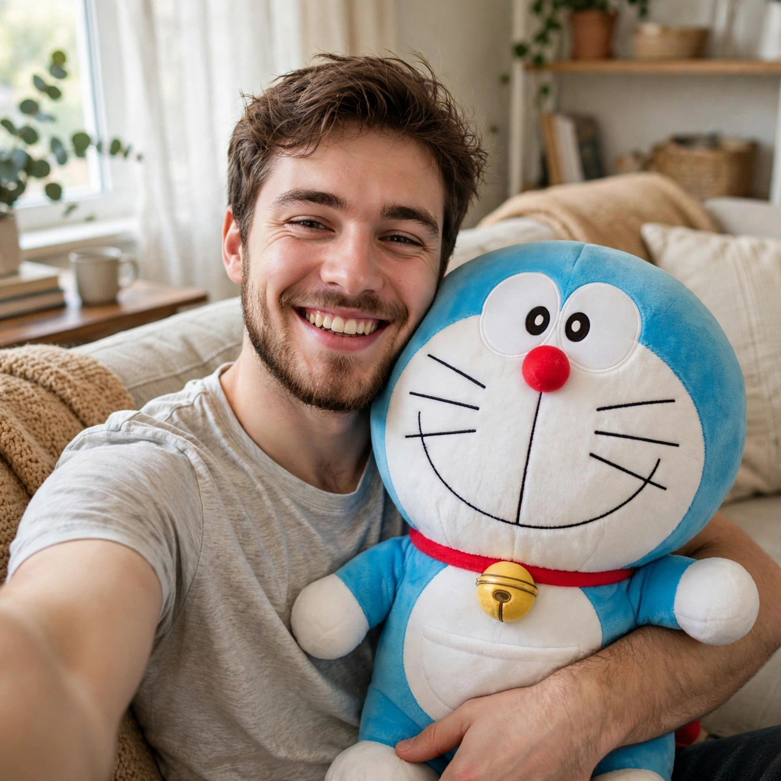 Doraemon Plush Couch Selfie