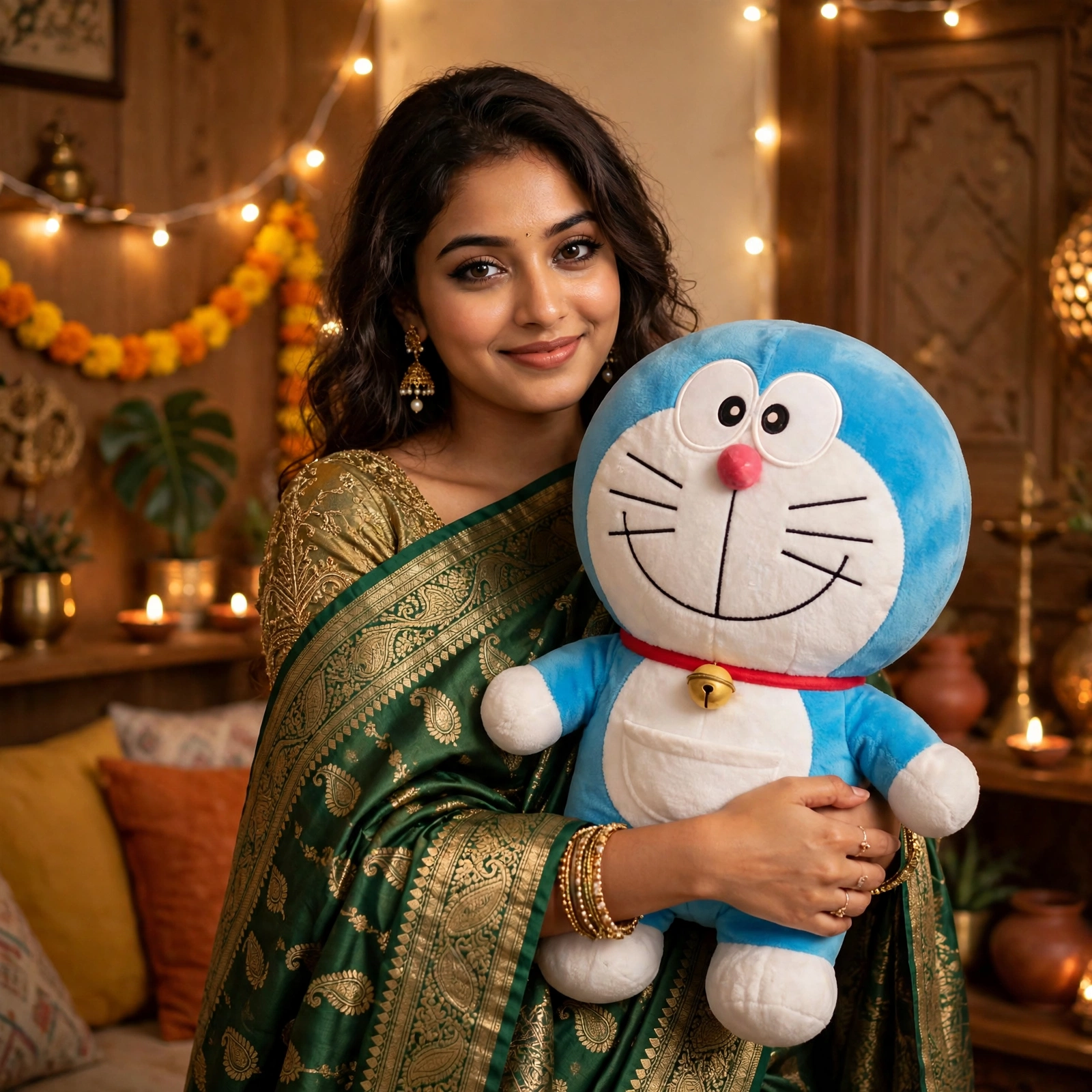 Girl in Saree with Doraemon