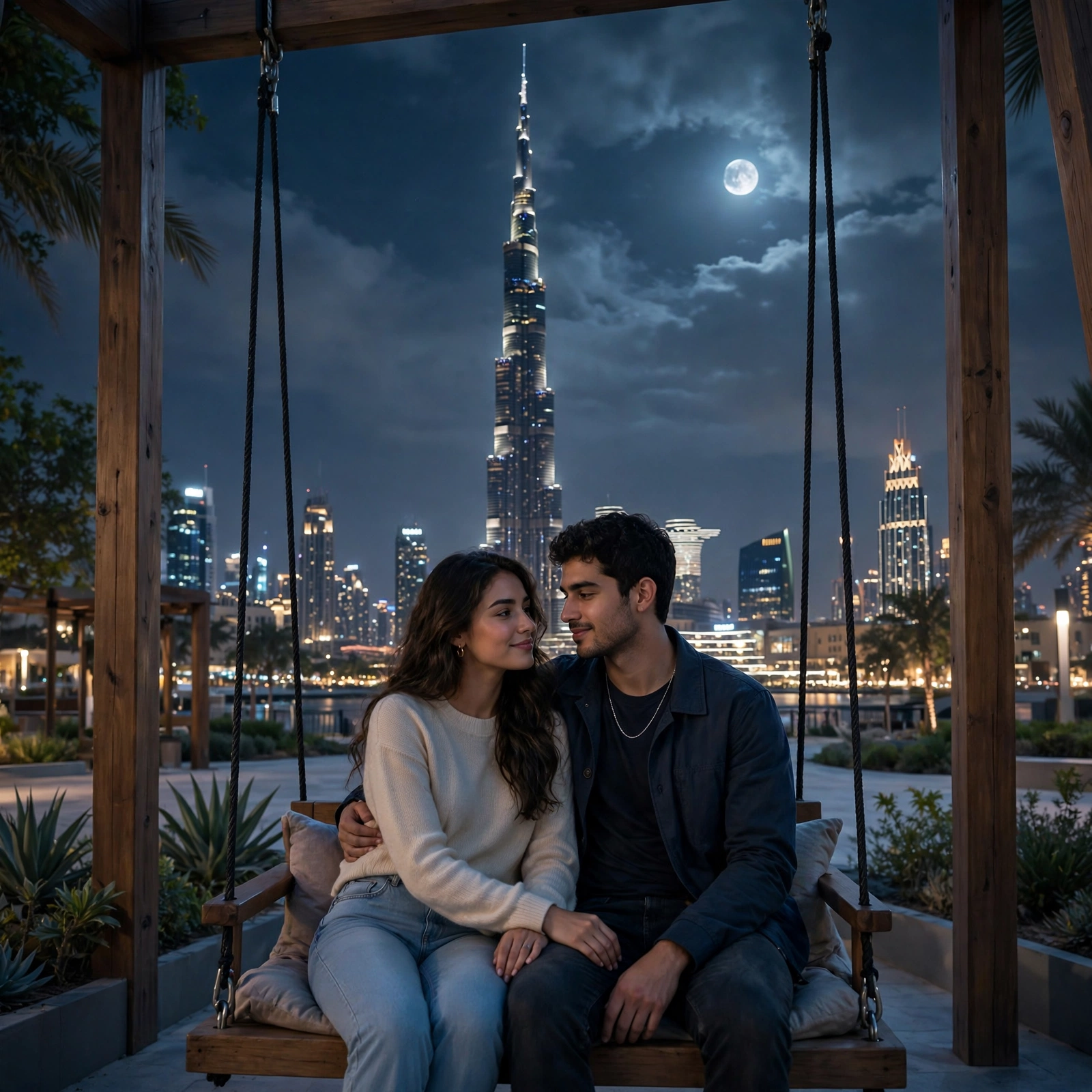 Dubai Moon Swing Couple Photo Prompt