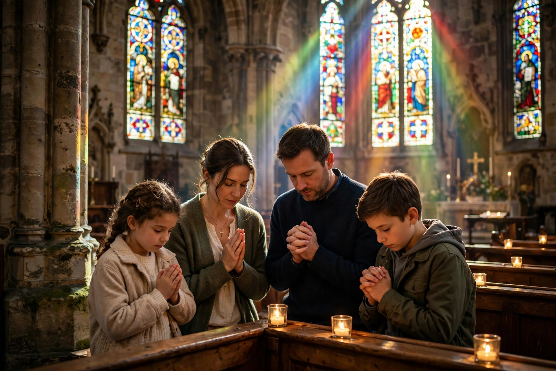 Family Praying at Church