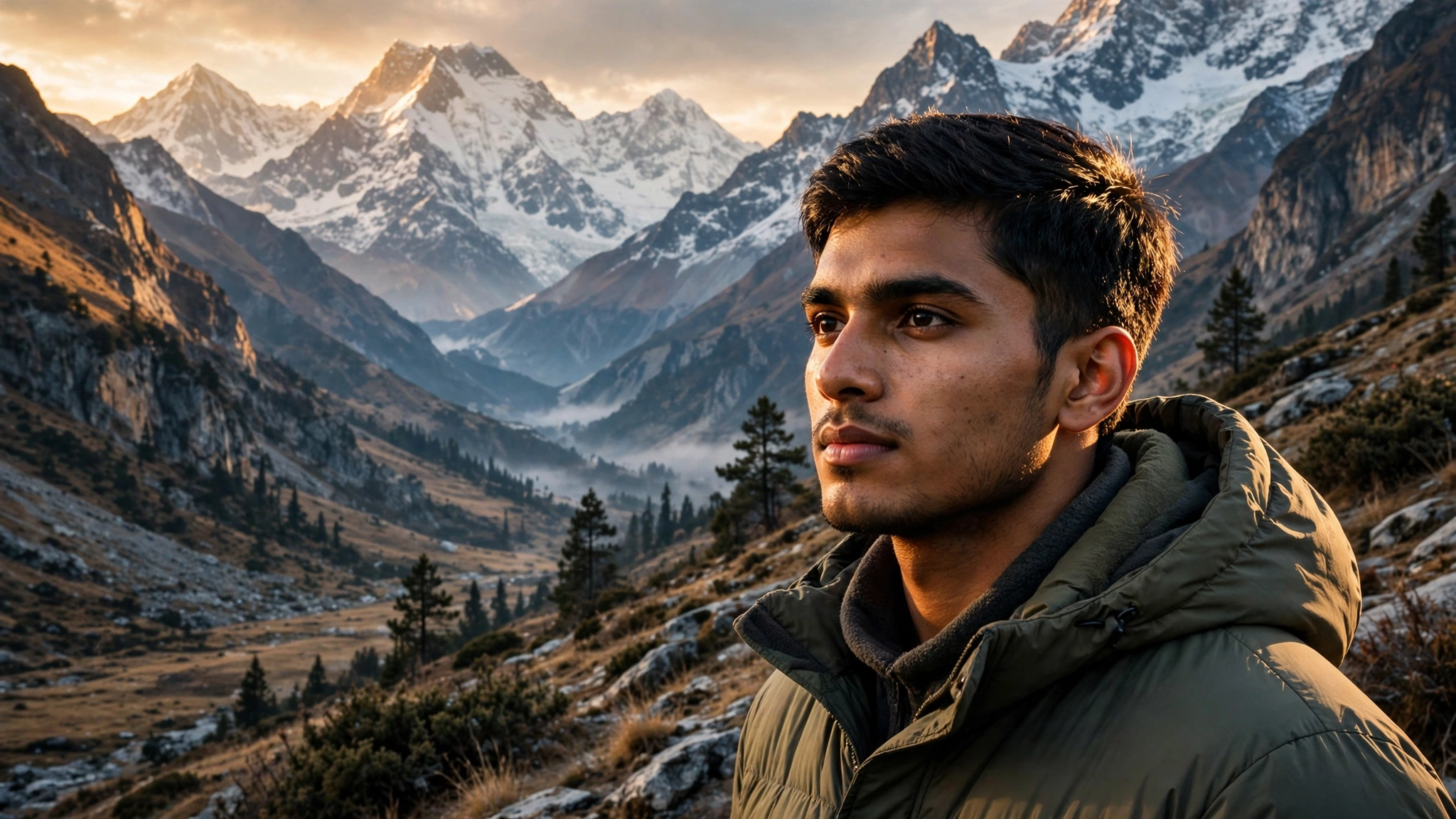 Flow AI Mountain Male Face Lock Video Prompt