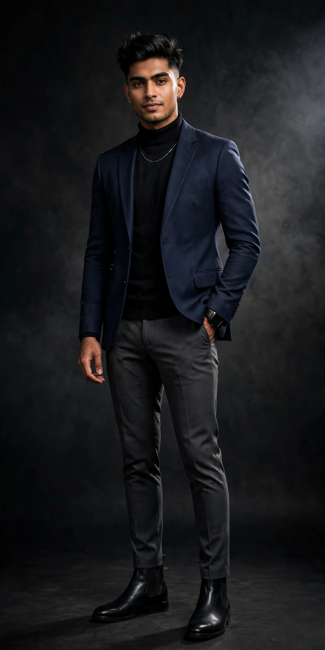 Full-Body Portrait of a Stylish 25-Year-Old Slim Man