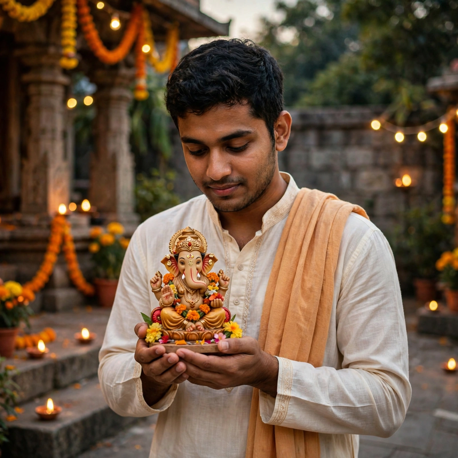 Ganesh Chaturthi Boy Statue Hand Prompt
