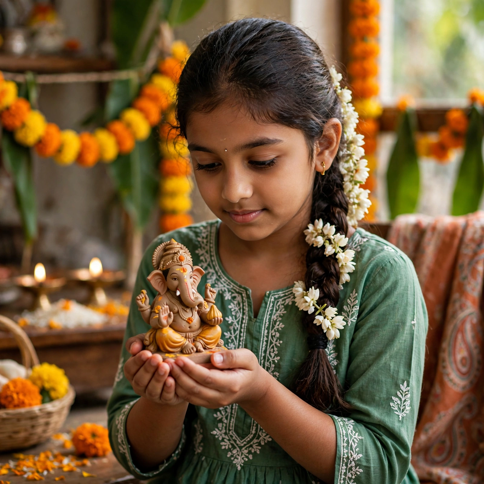 Ganesh Chaturthi Girl with Idol