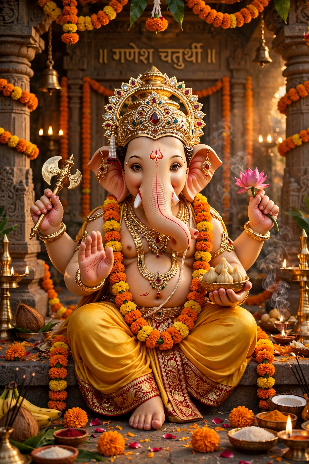 Ganesh Chaturthi Golden Crown Idol Prompt