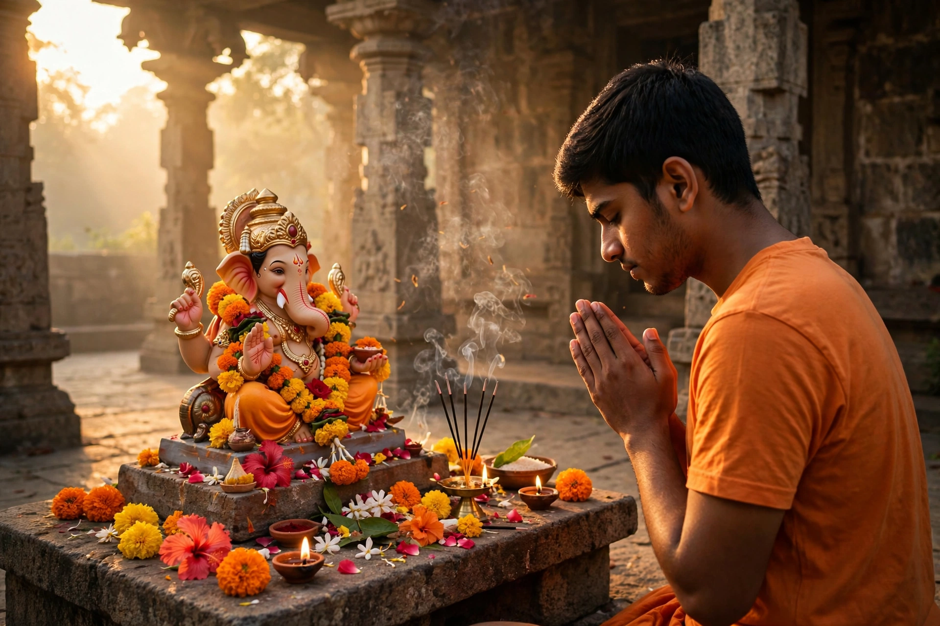 Ganesh Prayer Sunrise Portrait