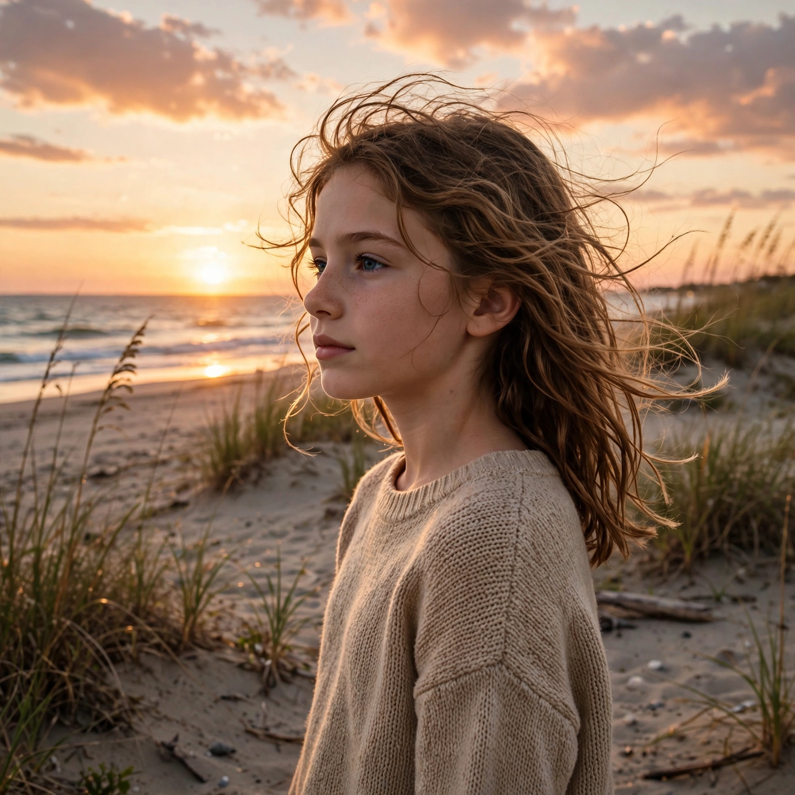 Girl Beach Sunset