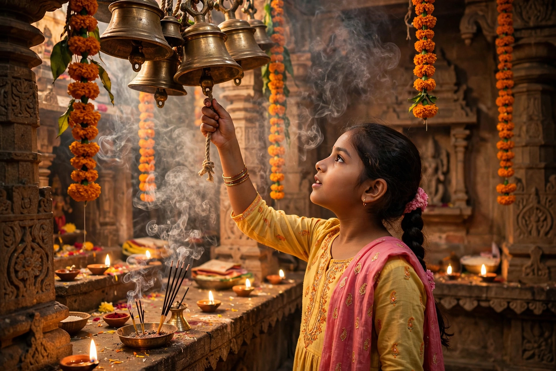 Girl Temple Bells