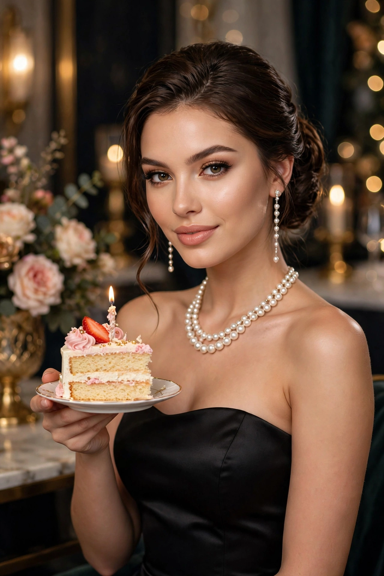Glamorous Birthday Woman in Black Dress