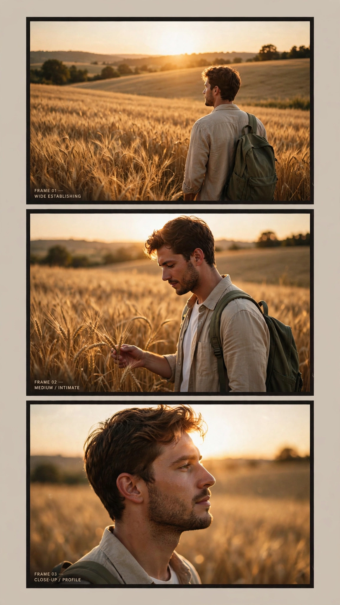 Golden Hour Field Storyboard Collage Prompt