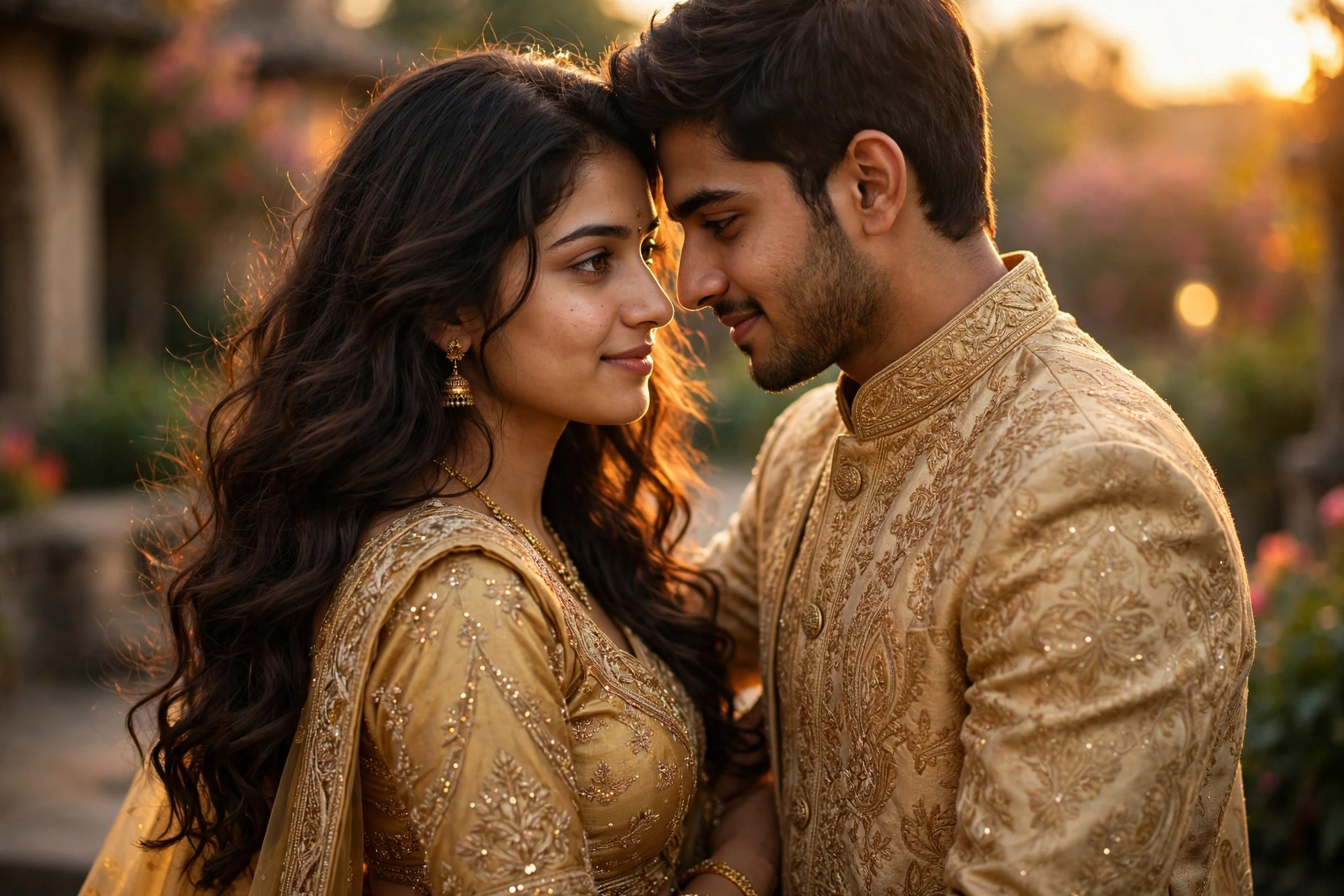 Golden Lehenga Couple Portrait