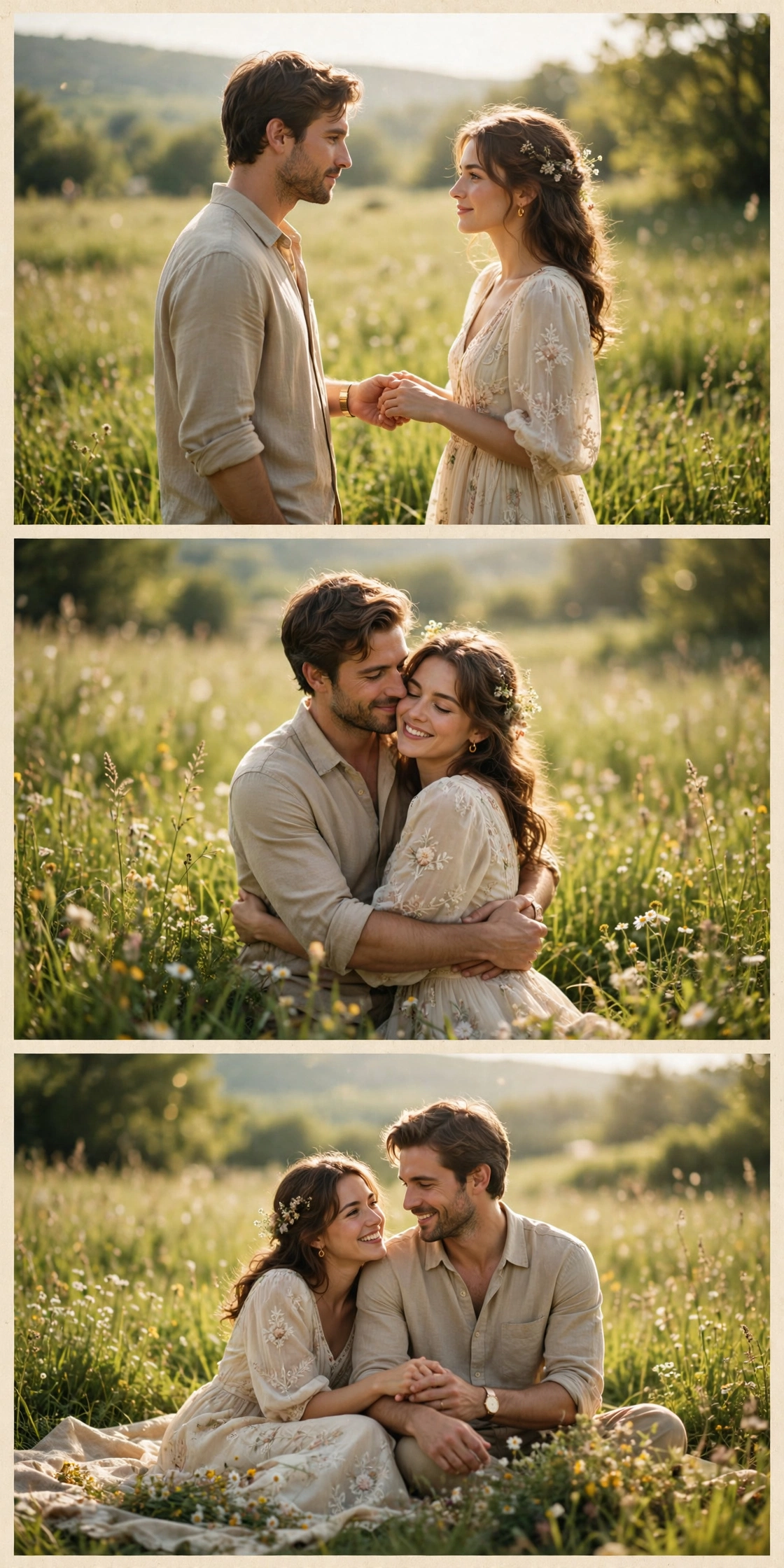 Green Field Couple Triptych